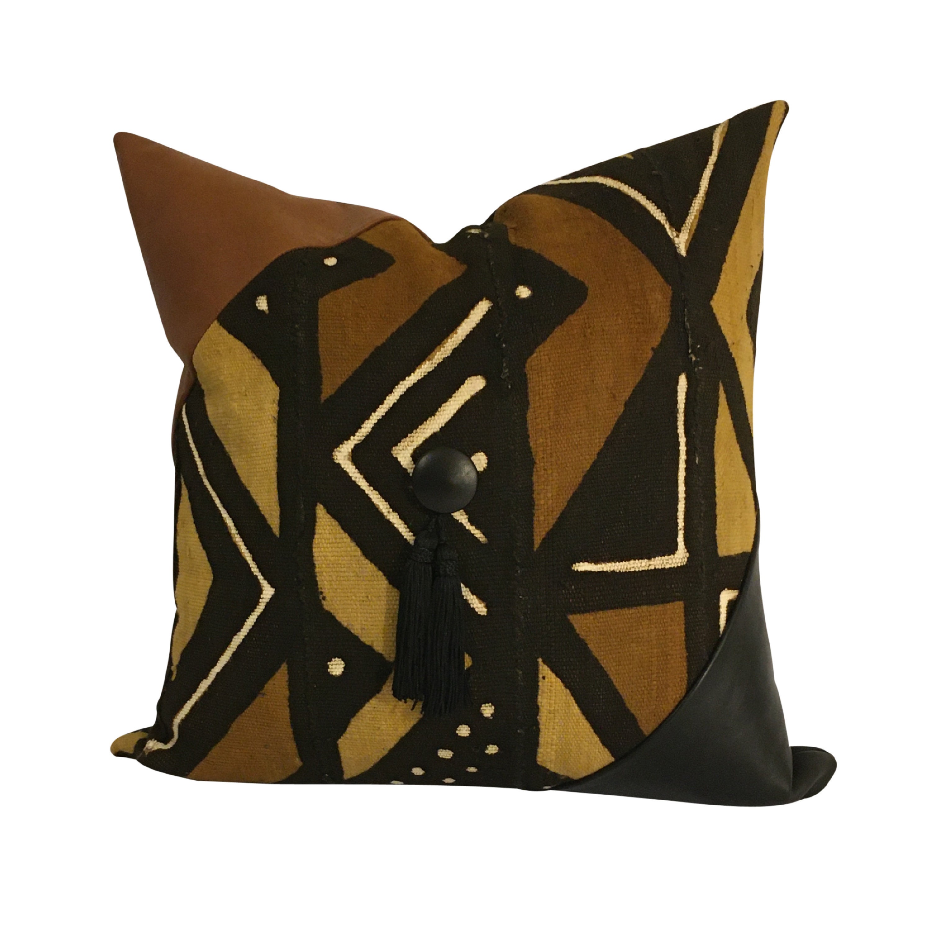 Earth Tone Mudcloth Pillow ,Handwoven Brown Mudcloth Pillow, Leather