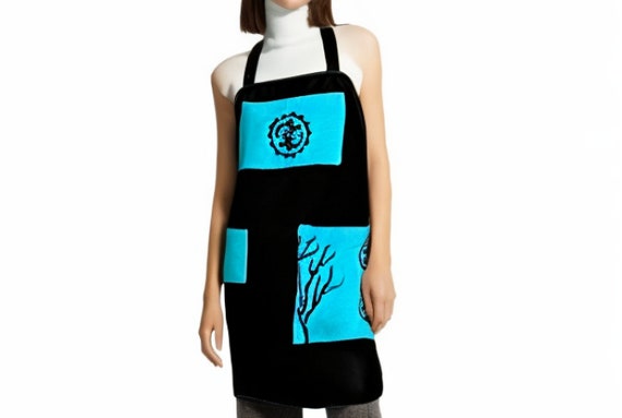 Teal Blue Apron, ORGANIC COTTON APRON, Blue and Black Apron, Reversible Apron, Gift for Her, Mother's Day Gift, Designer Apron