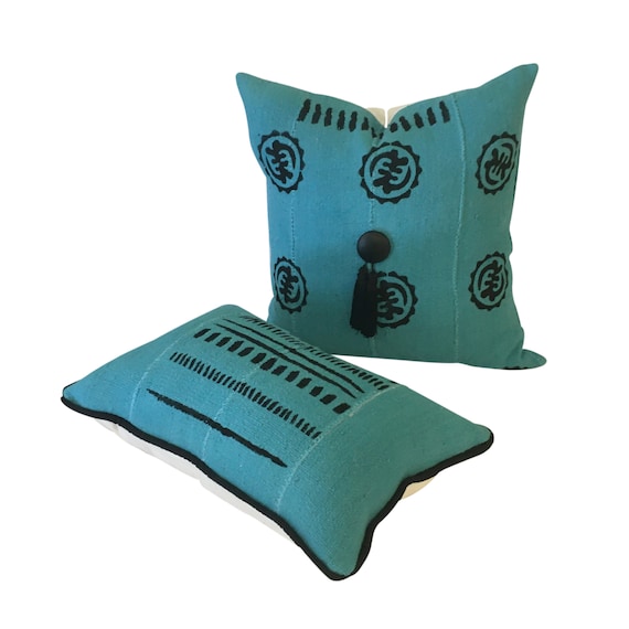 Set of Blue Mudcloth Pillow Covers, Blue Boho Pillow Set,  Mudcloth Pillow Set