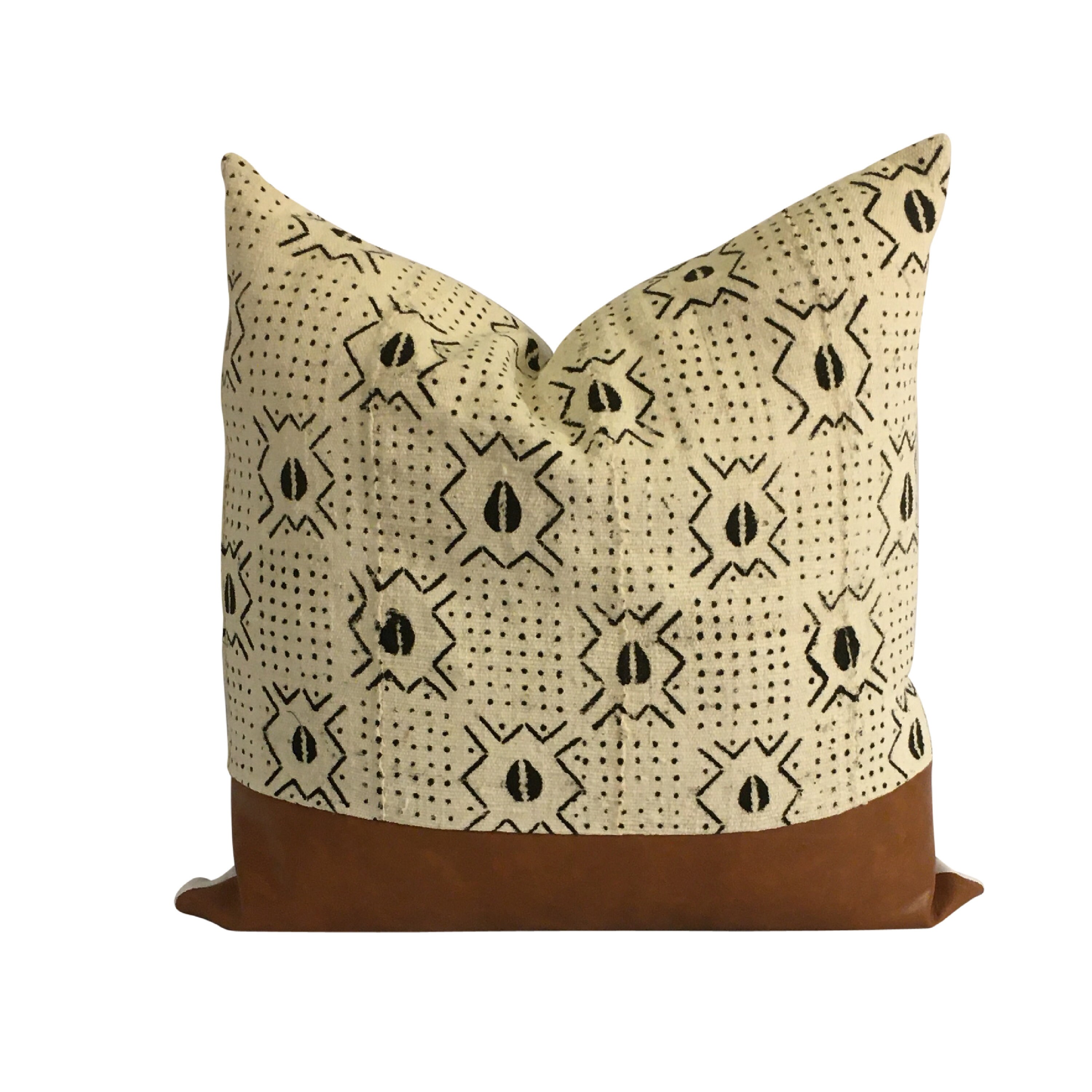 Brown and White Pillow Cover Mudcloth and Faux Leather Etsy
