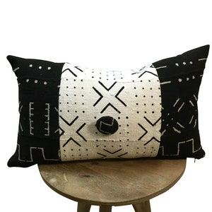 Mudcloth Lumbar Pillow: Black and White African Tribal Decor