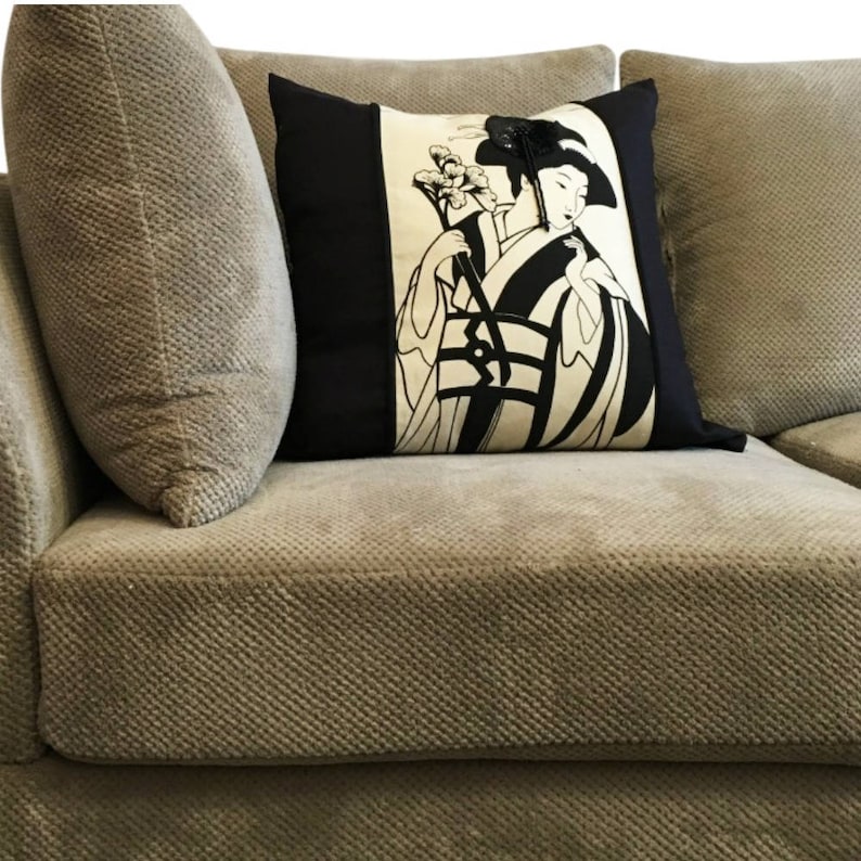 Asian Design Pillow Woman Pillow Japanese Home Décor Black Etsy