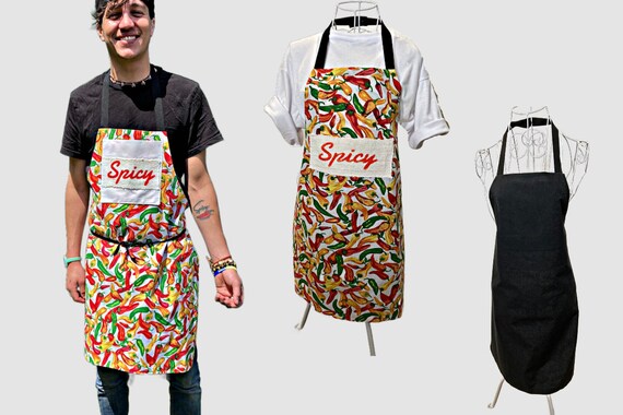 Handmade Kitchen Apron, Chili Pepper Apron, Reversible Apron, Apron with Pockets, Kitchenwear