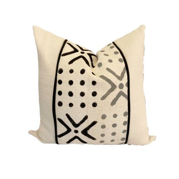 Gray and White Mudcloth Pillow Cover, Pillow with Geometric Shapes