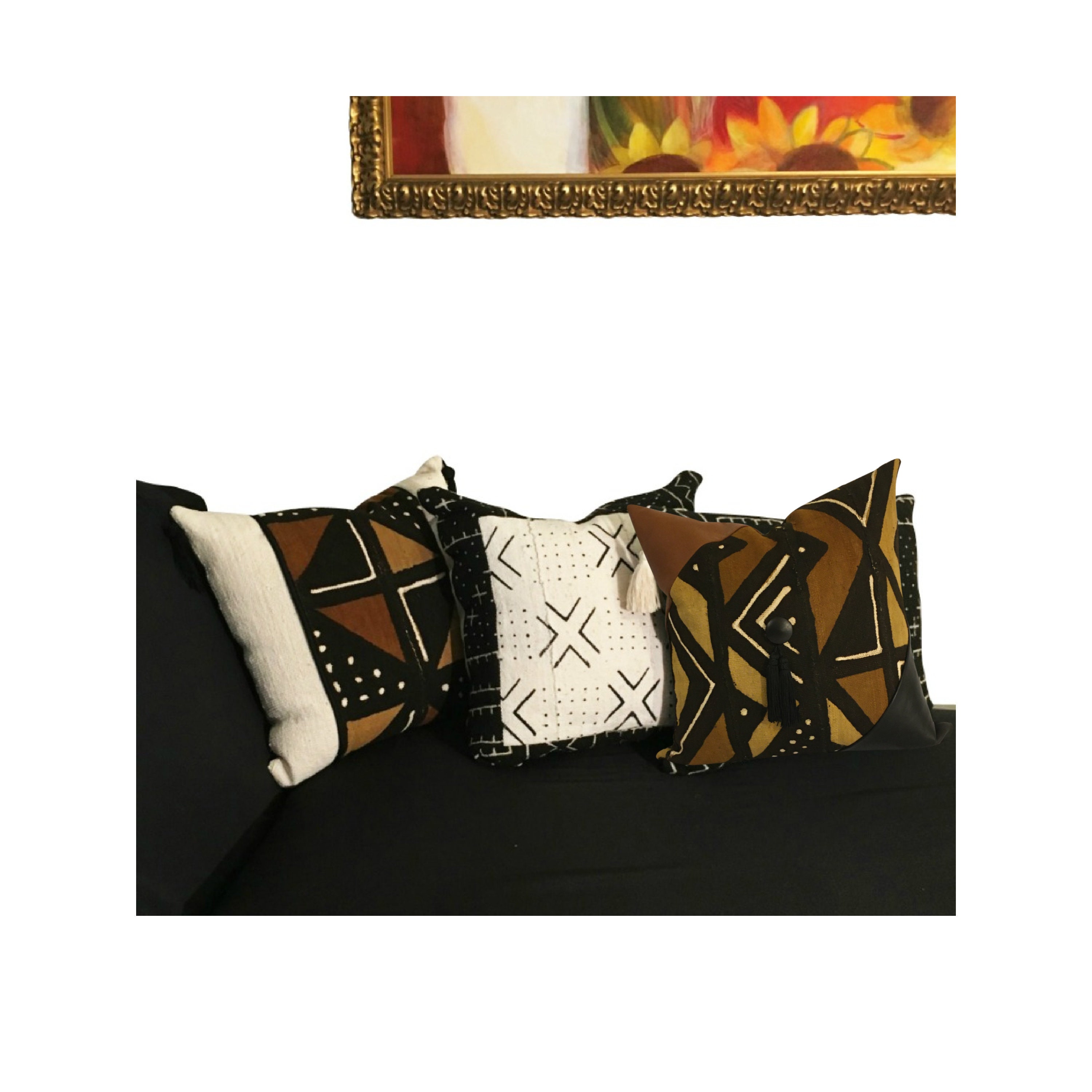 Earth Tone Mudcloth Pillow ,Handwoven Brown Mudcloth Pillow, Leather