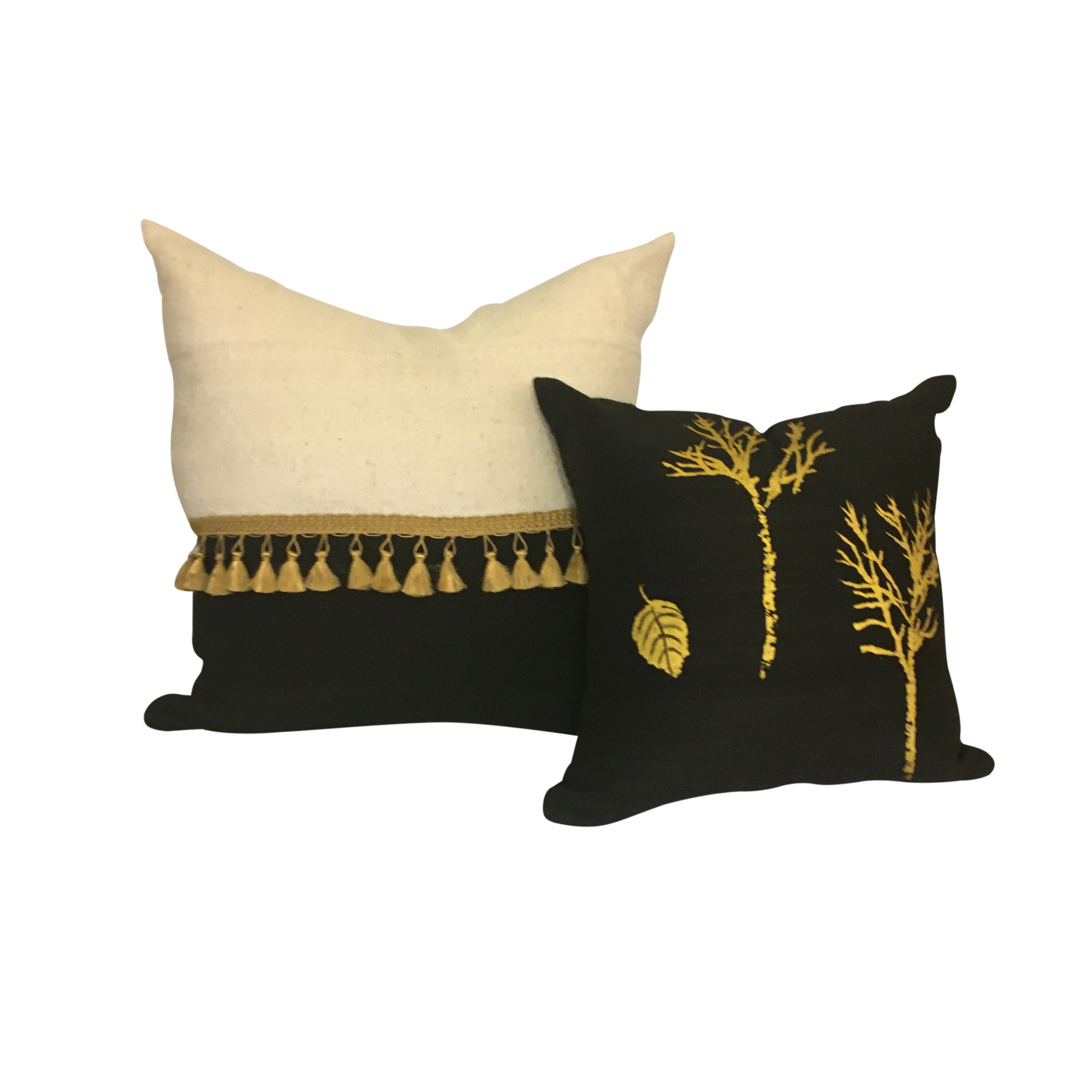 Black and Gold Tassel Pillow Cover Black and White Pillow Etsy