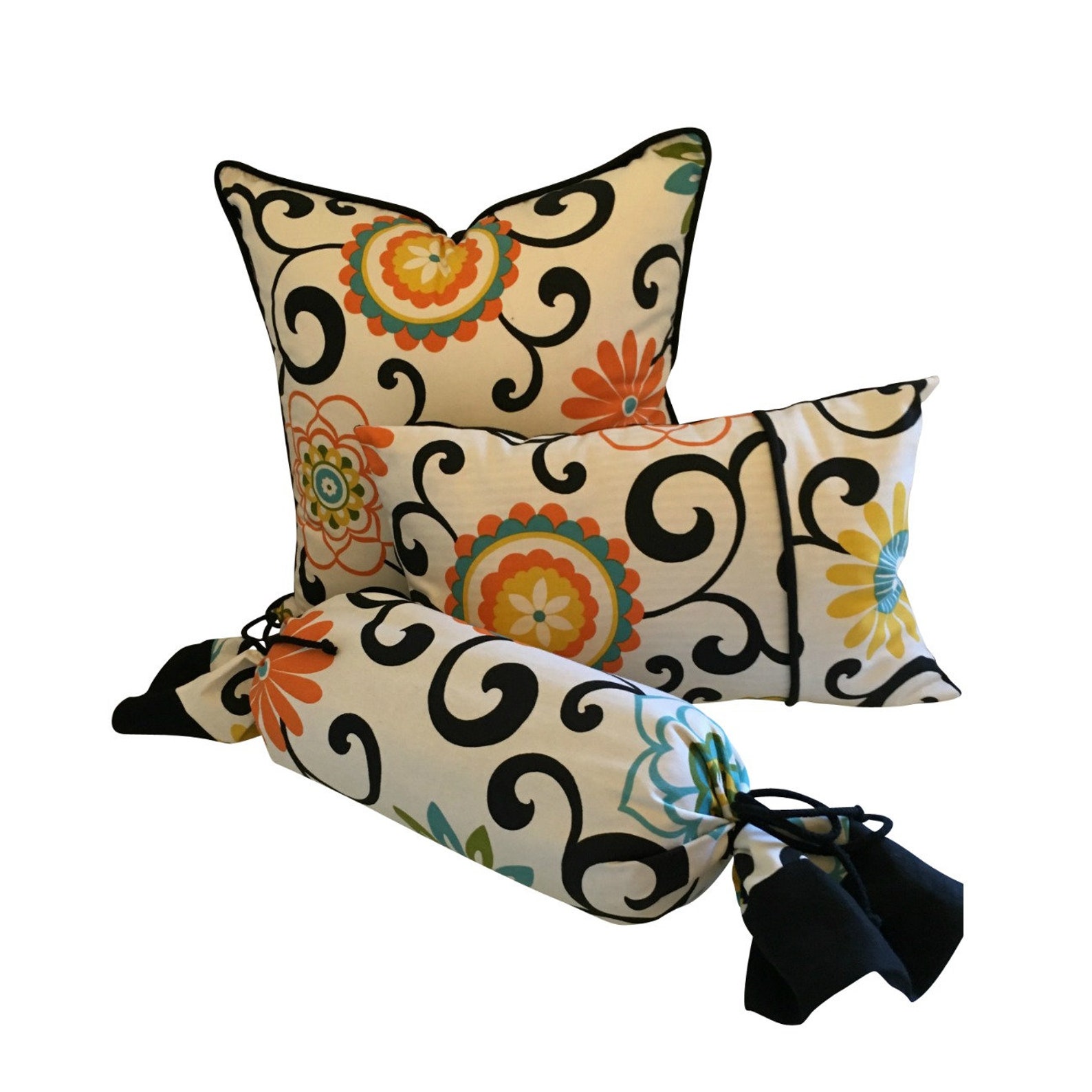 Long Round Pillow Flower Lumbar Pillow Boho Style Pillow Etsy