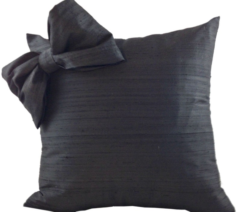 Set of Black and Red SILK Throw Pillows with Bow for Couch Etsy