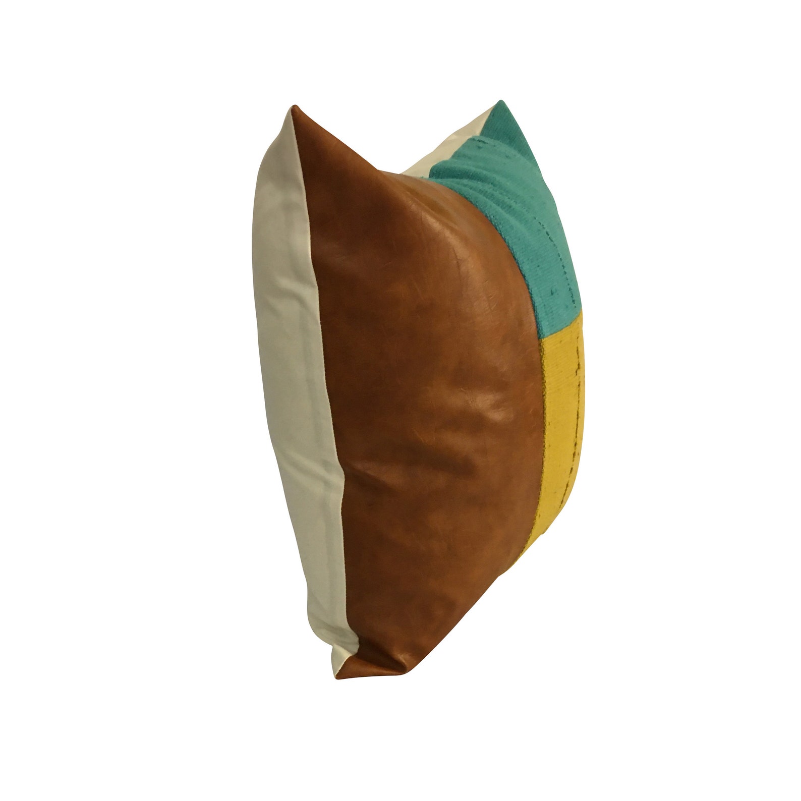 Vegan Leather Pillow Blue and Mustard Yellow Pillow Cover Etsy