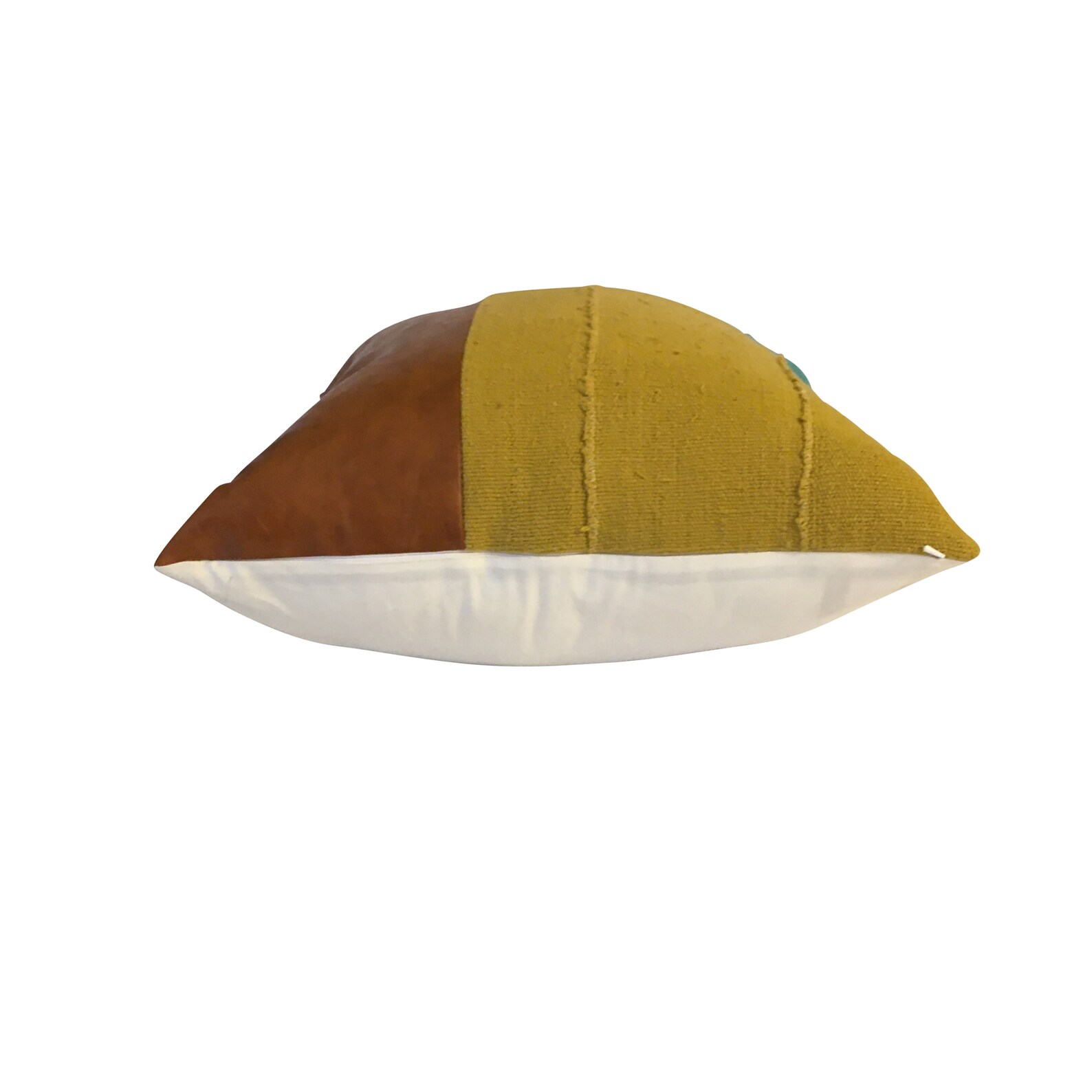 Vegan Leather Pillow Blue and Mustard Yellow Pillow Cover Etsy