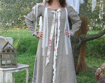 Strapless romantic lace and tweed