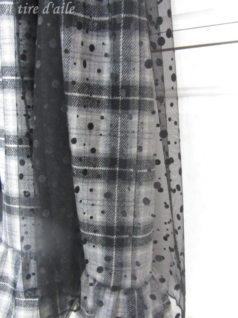 Grey and black Plaid woolen dress, romantic and shabby, tulle with polka dots, boho, Bohemian, mori image 5