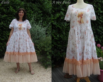 Robe en voile de coton écrue et orangée,avec tulle, mariage, romantique et shabby chic