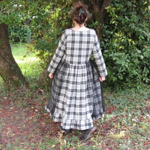 Grey and black Plaid woolen dress, romantic and shabby, tulle with polka dots, boho, Bohemian, mori image 9