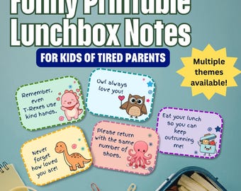 Pacchetto di bigliettini stampabili per la merenda, 72 bigliettini divertenti per la merenda dei bambini, bigliettini per la merenda scolastica, bigliettini di incoraggiamento per bambini, bigliettini per la merenda a tema dinosauri e altri animali.