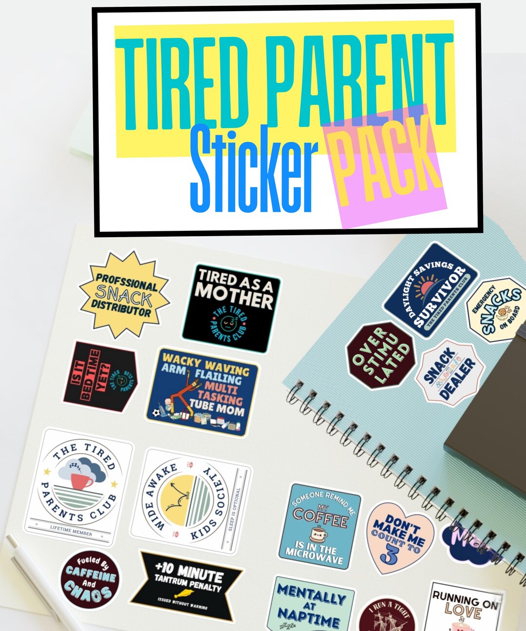 Funny Mom Sticker Pack, Tired Parent Stickers Bundle, Parenting Humor ...