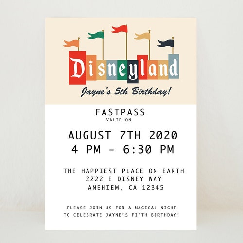 Modern Happiest Place Fastpass Brithday Invite - Customizable Digital Download