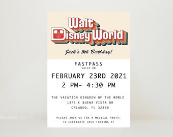 Modern Magic Kingdom Fastpass Brithday Invite - Customizable Digital Download