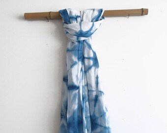 Large Organic Cotton Mull Scarf/Shawl, Hand Dyed in Indigo