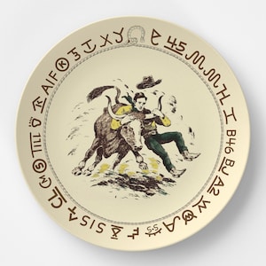 Westward Ho  &#39;Bull&#39; REPRODUCTION - DecoWare - Digital 10” Dinner Plate - Microwave Safe, Dishwasher Safe, No Melamine