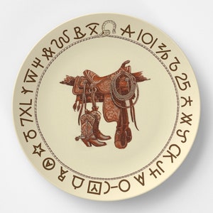 Westward Ho &#39;Saddle&#39; REPRODUCTION - DecoWare - Digital 10” Dinner Plate - Microwave Safe, Dishwasher Safe, No Melamine