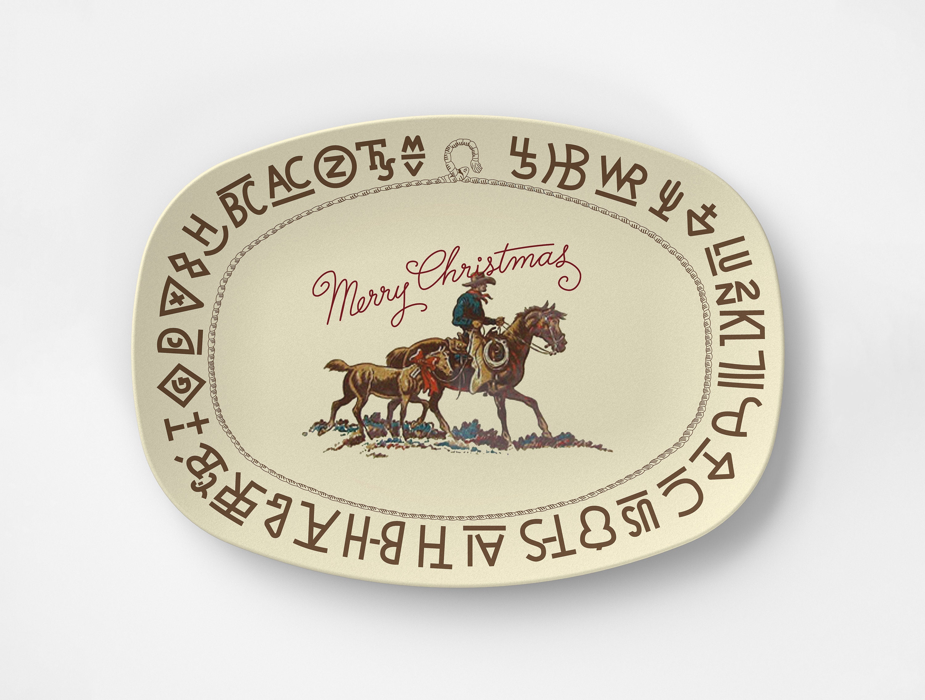 Westward Ho -  'Merry Christmas' Platter REPRODUCTION  - DecoWare - 10”x14” Dinner Platter - Microwave Safe, Dishwasher Safe, No Melamine