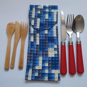 Travel Cutlery Pouch, large cutlery case, cutlery holder, picnic accessories, on the go cutlery holder, reusable cutlery pouch, eco friendly Lego
