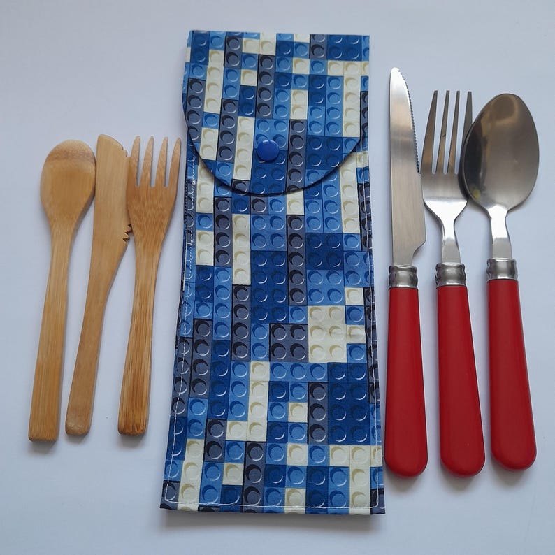 Travel Cutlery Pouch, large cutlery case, cutlery holder, picnic accessories, on the go cutlery holder, reusable cutlery pouch, eco friendly Lego