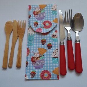 Travel Cutlery Pouch, large cutlery case, cutlery holder, picnic accessories, on the go cutlery holder, reusable cutlery pouch, eco friendly Ice Cream