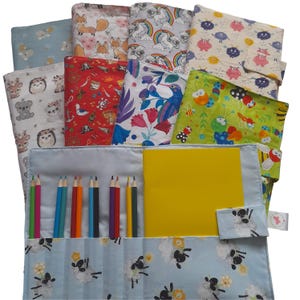 Travel Art Folder, Fabric Art Folder, Fabric Organiser, Colouring Pencils & A5 Sketchbook, Artist Drawing Set, Travel Art Kit, Kids Art Set