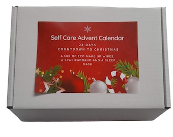 Self Care Advent Calendar, Countdown to Christmas, Eco Friendly Make Up Remover Pads, Bamboo Spa Headband & Sleep Mask Set, Christmas 2024