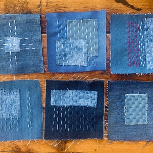 Denim Boro Sashiko gerecyclede jeanspatch voor upcycled kleding, tassen, quilten en kunst. Zichtbaar herstel. Handgemaakt met liefde.