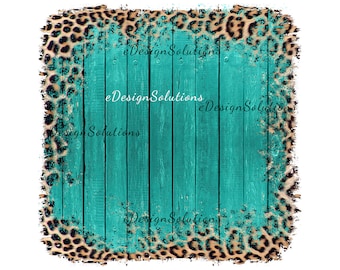 Leopard and turquoise wooden fence wall background PNG Western distressed frame sublimation design Printable transfer