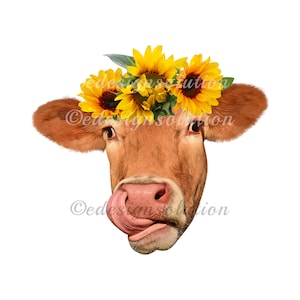 Cows PNG Farm Animals, Sunflower Cow Png, Sunflower Png, Sunflower Animals, Sublimation Design Instant Download