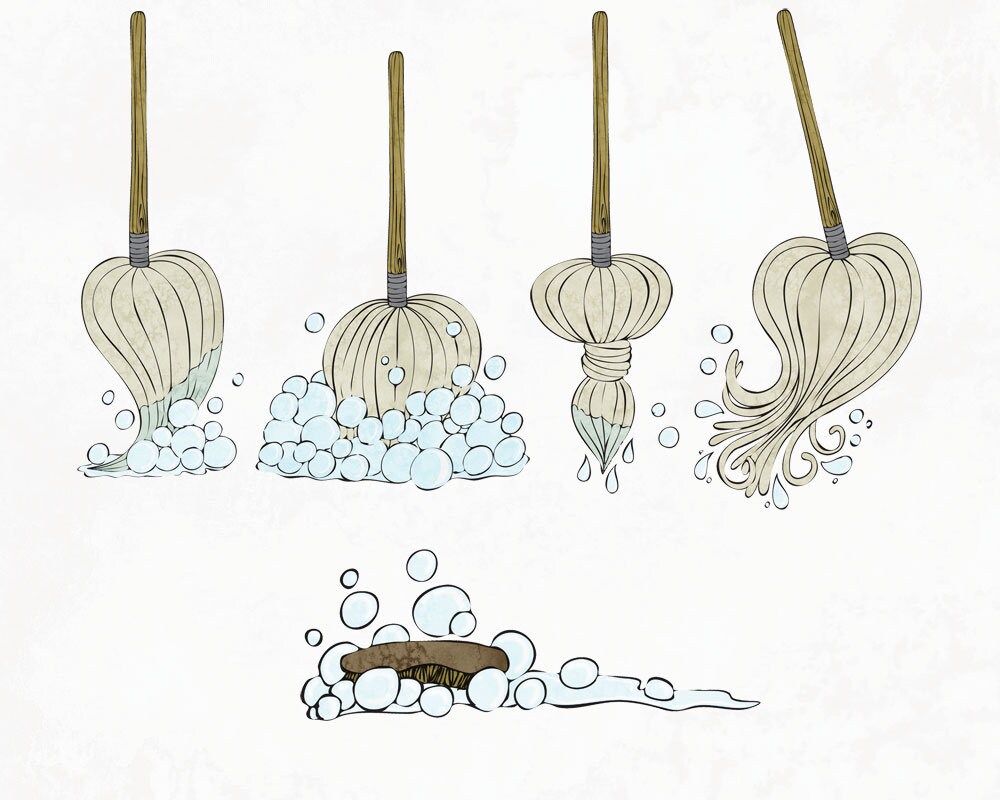 Magical Mops and Brooms Digital Watercolour Clipart Printable Etsy