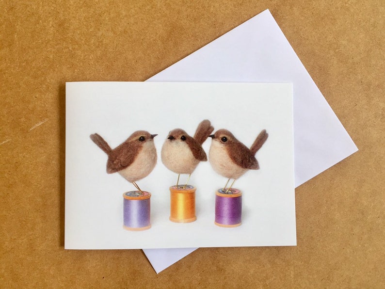 Wrens Card Felted Wren Greeting Card Card for Her Card for Etsy UK