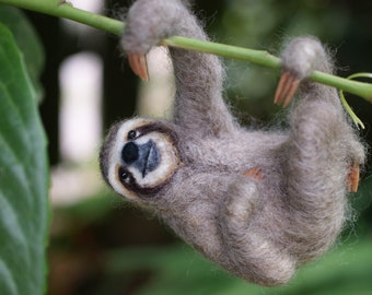 Needle Felted Sloth, hand made, felted collectibles, cute, 100% wool, gift for him, gift for her, hand crafted, Sloth Gift