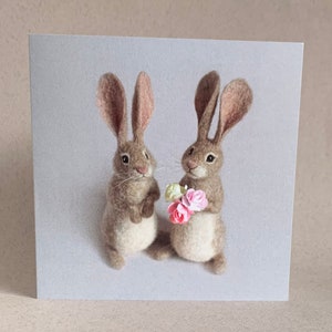 Rabbits greetings card  - Anniversary card - Valentines card - Wedding card - Romantic card - Needle felting - Bunny’s