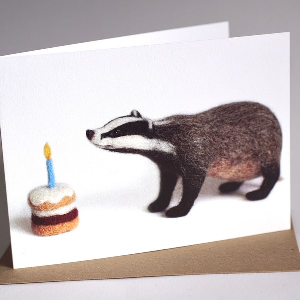 Badger Card - blank, birthdays, greetings, Birthday, card for him, card for her, card for him, Felted Badger