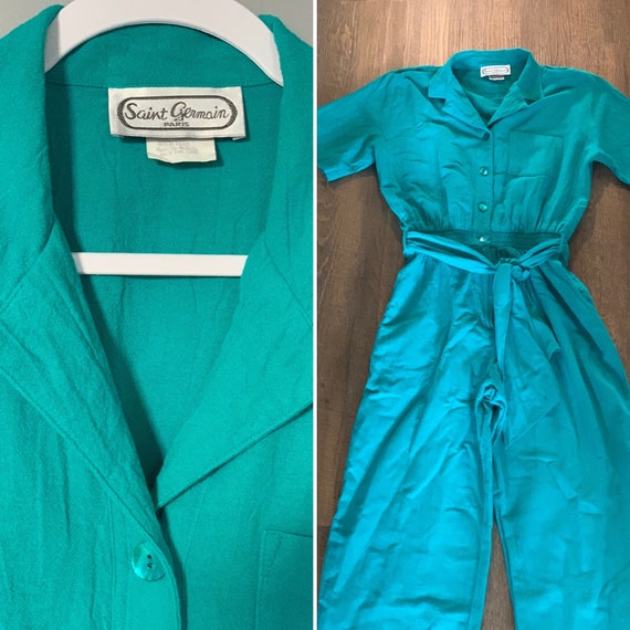 Vintage 1980s "Saint Germain" Teal Cotton Jumpsuit