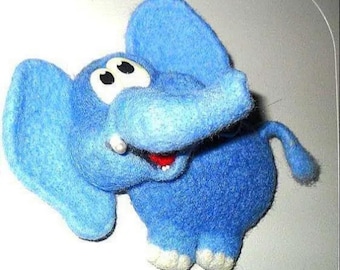 Needle Felted Elephant Magnet: Merino Wool Ornament, Blue Elephant Decor