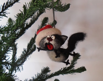 Needle Felted Singing Cat Christmas Ornament: Unique Wool Decoration