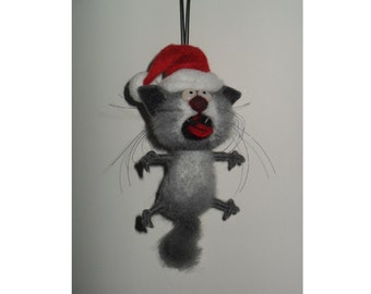 Needle Felted Singing Cat Christmas Ornament: Unique Wool Holiday Decor
