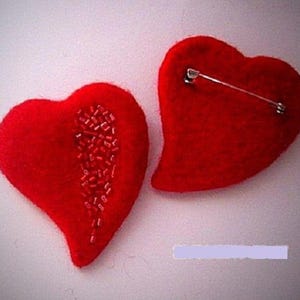 Elegant brooch  Felt brooch  Heart brooch   Red brooch  Show your love Gift for her  Embroidery with beads, Wool, Handmade
