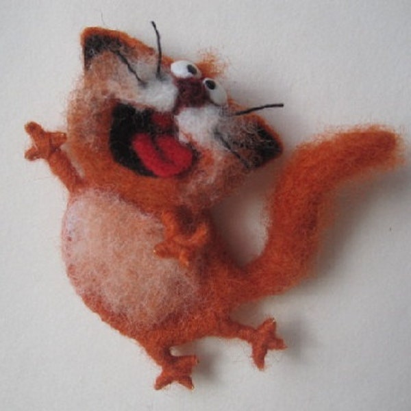 Felted brooch cat Orange cat pin Singing cat Original brooch Felt cat Red cat Needle felting Unique gift Gifts for her Gift girlfriend