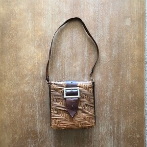 Vintage Homa Brown Leather and Rattan Handbag