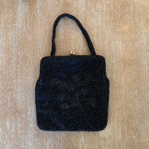 Vintage Black Beaded Evening Bag Majid Purse Little Black Bag Bild 2