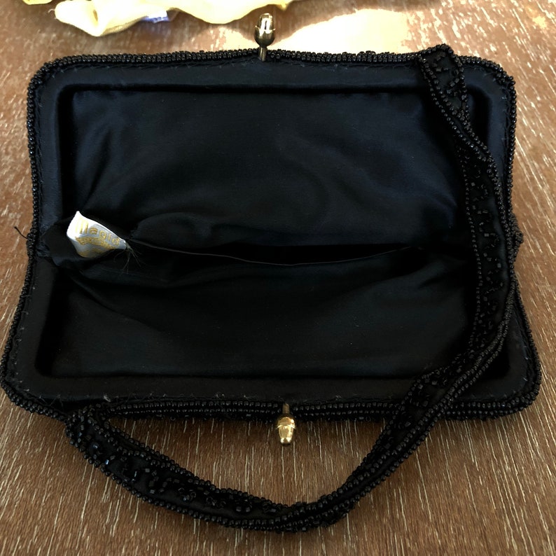 Vintage Black Beaded Evening Bag Majid Purse Little Black Bag Bild 7