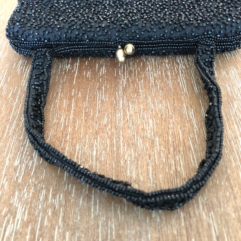 Vintage Black Beaded Evening Bag Majid Purse Little Black Bag image 6