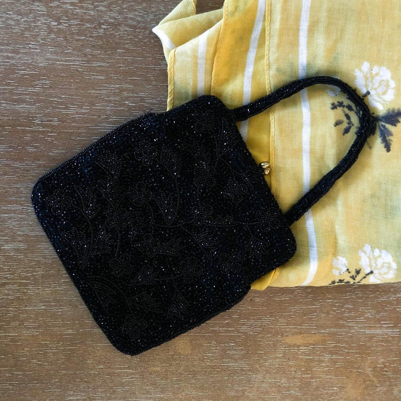 Vintage Black Beaded Evening Bag Majid Purse Little Black Bag image 3